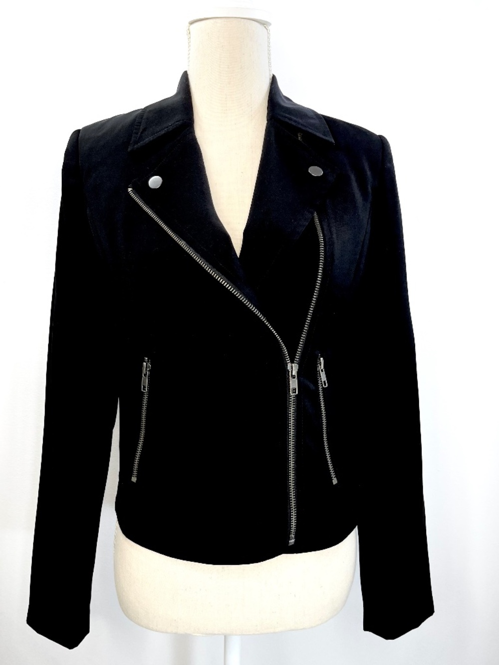 Mural Lightweight Black Moto Jacket Cropped Asymmetrical Zip Front NEW